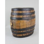 An oak coopered spirit barrel with stencilled lettering 'Pellegrino Marsala', 30cm high (empty)