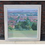 Piers Ottey (b 1955), view from Portsdown Hill Portsmouth, oil on canvas, signed and dated 93, verso