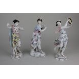 Two Rudolstadt Volkstedt porcelain figures to include one of a dancer holding a tambourine 21.5cm