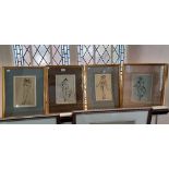 Mary Krishna (1909-1968), four framed pastel studies of dancers, signed, 23cm by 14cm