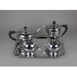 A Mappin & Webb silver plated five-piece tea set of circular shape to include a teapot, water jug,