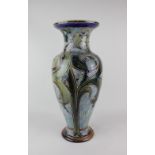 A large Royal Doulton glazed stoneware baluster vase by Mark V. Marshall, with swirling tube lined