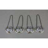 Four Coalport porcelain decanter labels for whisky, port, sherry and scotch