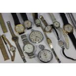 A quantity of wristwatches and pocket watches, to include a lady's stainless steel Tissot bracelet