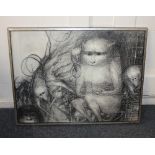 20th century school, group of monkeys, monochrome print, unsigned, 49.5cm by 69.5cm