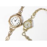 A 9ct gold bracelet watch marked Rone Incabloc, and a gold plated bracelet watch