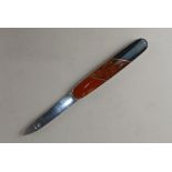 A silver bladed fruit knife with three colour agate handle, 13cm