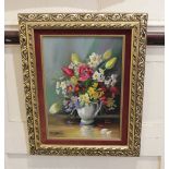 Hilda Frances Borton (20th century), still life of spring flowers in a white jug, oil on canvas,