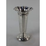 A George V silver vase with flared rim, circular loaded base (a/f now separated) with presentation