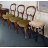 Three Victorian balloon back dining chairs with overstuffed seats on cabriole legs, together with