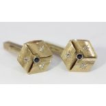 A pair of 9ct gold diamond and gem set cufflinks of hexagonal form 12.1g