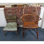 A Windsor chair with hooped back, crinoline stretcher and turned legs, together with a Gothic