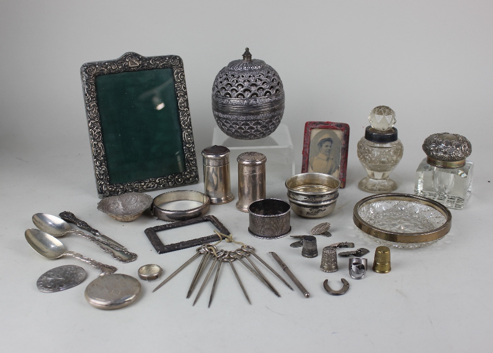 An Edward VII silver topped glass inkwell London 1901, 5.5cm together with a wide assortment of