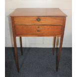 A mahogany canteen table (empty) with hinged rectangular top and drawer enclosing fitted interior on