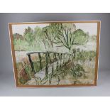 Fred Yates (1922-2008), landscape with bridge, oil on board, signed and dated 70, 46cm by 60cm (