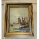 Late 19th century school, moored boats, oil on board, indistinctly signed, verso paper label, 29cm