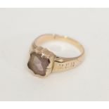A rock crystal ring, inscribed with initials 'MYC' and 'MWM', gross weight 6.4g