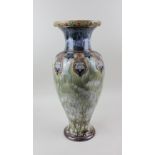 A large Royal Doulton glazed stoneware baluster vase by Louisa Wakely, with tube lined floral
