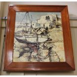 Bernard Dufour (1922-2016), continental harbour view with moored boats, mixed media, signed, 40cm by