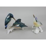 A Karl Ens porcelain model of two kingfishers 14cm high, and another of a nuthatch 13cm high