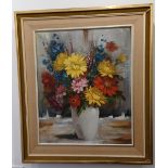 Simons (20th century school), still life of flowers in a vase, oil on canvas, signed, 60cm by 49cm