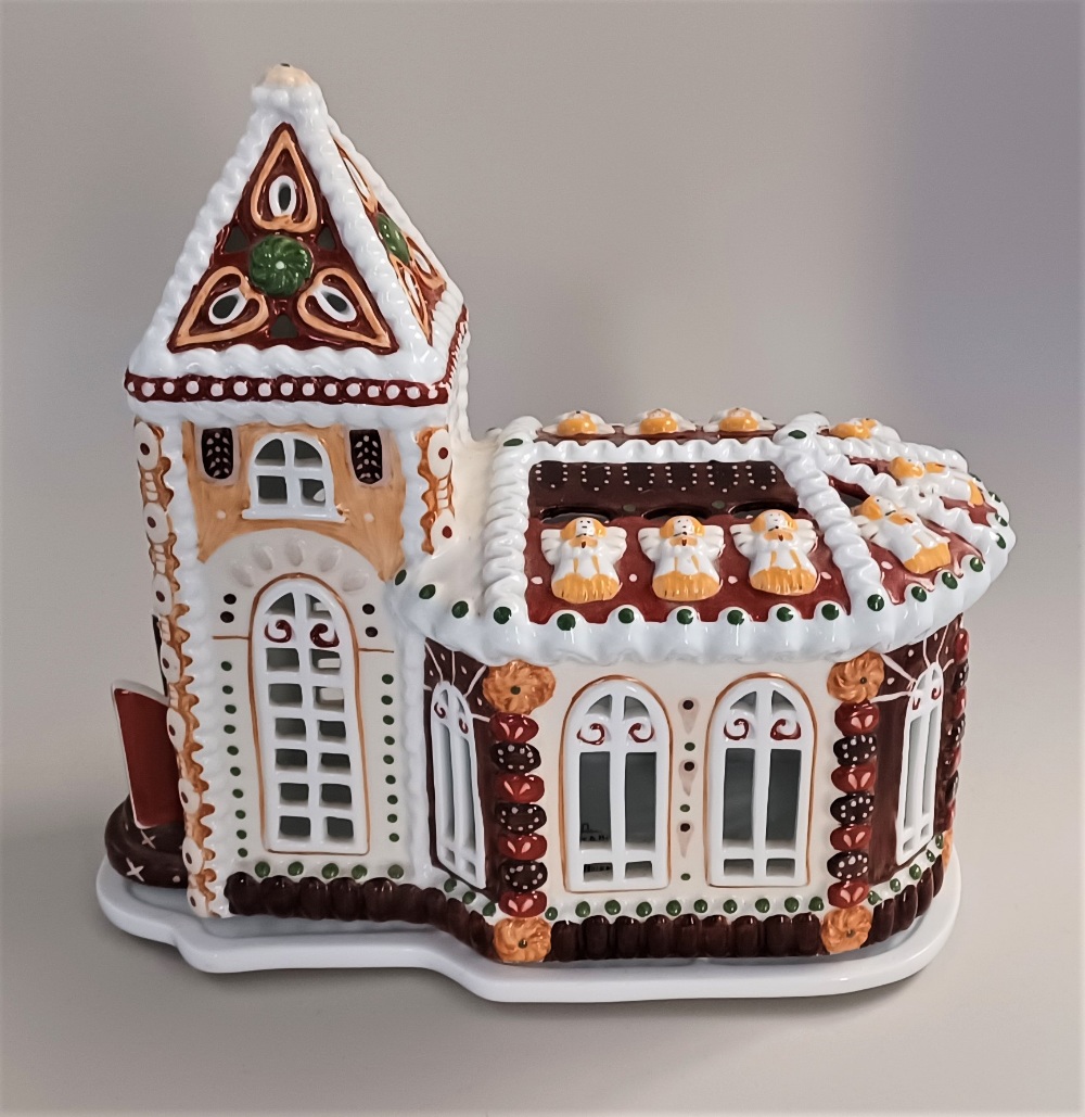 A large Villeroy and Boch ceramic tea light holder in the form of a Christmas gingerbread church