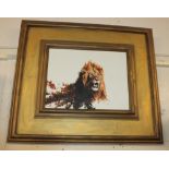 Dharbinder Singh Bamrah (1965-2007), study of a lion, oil on canvas, signed, 34.5cm by 45cm