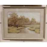 Wilmot Pilsbury R.W.S (1840-1908), river landscape view with gypsy encampment, watercolour, signed