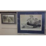 Francis Kelly (1927-2012), country landscape, 'Crossroads', etching, numbered 34/100, inscribed