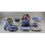 A collection of 19th century and later tableware to include a Royal Worcester blue and white jug,