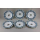 Six Wedgwood porcelain 'Florentine' turquoise pattern soup plates