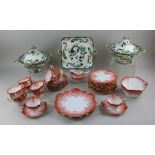 A pair of Masons ironstone chartreuse pattern tureens and covers and a serving dish, together with a