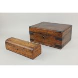 A Victorian coromandel and brass mounted box (missing interior) 28cm (a/f), and an oak glove box