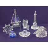 A collection of Waterford and other crystal ornaments and paperweights, to include a Waterford model