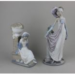 A Lladro figure of a lady in 1920s costume 34cm high, together with with a Lladro style figure of
