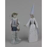 Two Lladro porcelain figures of a princess 28cm high, and a fisher boy 22cm high
