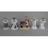 Five Coalport porcelain 'The Snowman' figures to include 'Thanks Mum' no 1673 of 4000, 15cm high,