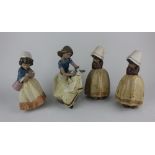 A collection of four Lladro gres finish figures of girls to include one seated with a cat 21cm high