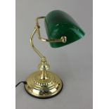A banker style table lamp with green glass shade approx 37cm high (a/f)