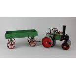 A Mamod toy steam roller, boxed, and an open wagon (a/f)