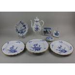 A collection of Royal Copenhagen porcelain comprising a leaf shaped blue and white dish, three pin