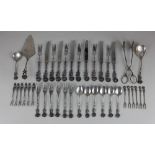 A WMF German 800 silver Rose pattern dessert set of cutlery to include six pairs of dessert knives
