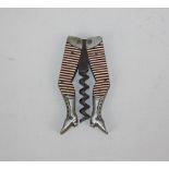 A German novelty ladies legs pocket corkscrew with brown and cream striped stockings, 67mm