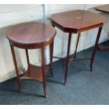 An Edwardian mahogany inlaid occasional table with circular top on four slender splayed legs