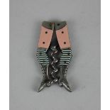 A German novelty ladies legs pocket corkscrew with pink thighs and dark blue striped half stockings,