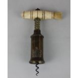 A Thomason bronze corkscrew with Thomason badge 'Ne Plus Ultra', bone handle and brush, see F & B