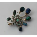 A diamond and opal flower head brooch, some opal doublets (a/f)