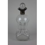 A George V silver mounted cluck cluck glass decanter with stopper, maker John Grinsell & Sons,