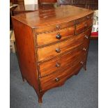 A continental mahogany bowfront chest of drawers with crossbanded top, two narrow drawers