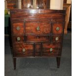 A George III mahogany wash stand toilet table with rectangular fold out top, enclosing fitted